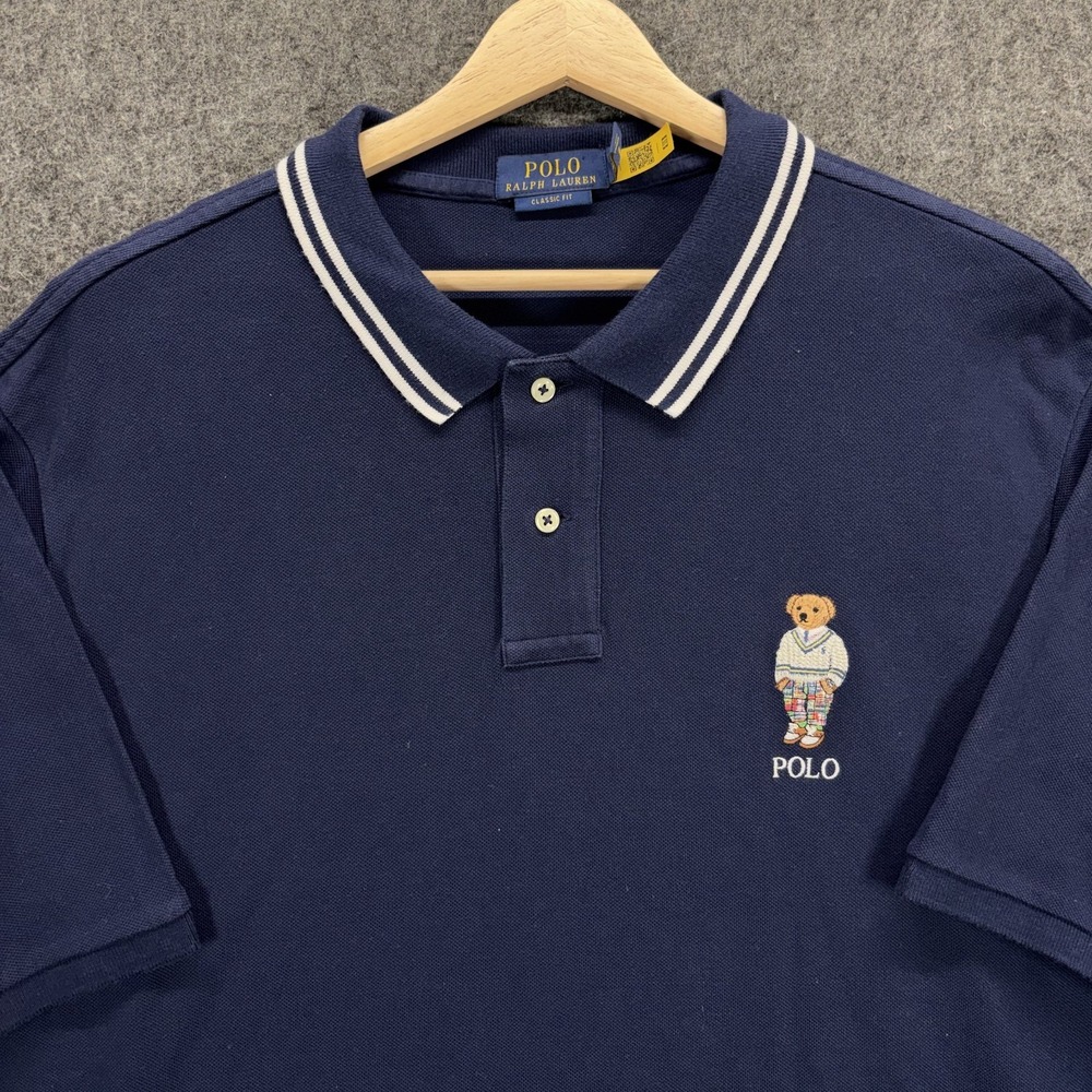 Polo Ralph Lauren Classic Fit Shirt Madras Plaid Polo Bear Mens XXL Navy Blue